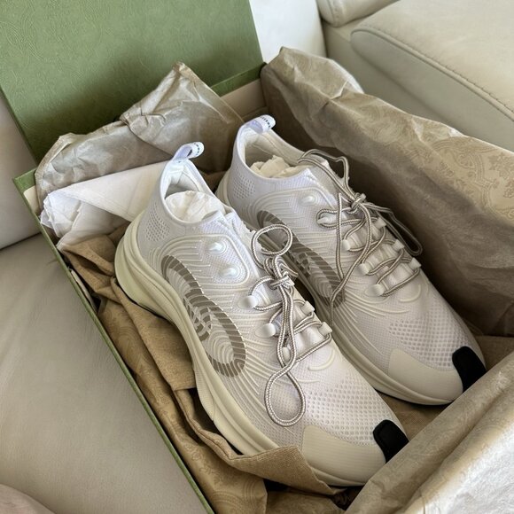 NEW GUCCI INTERLOCKING G RUNNING SNEAKERS WHITE TECHNICAL FABRIC MEN’S 12.5 G - Picture 7 of 11